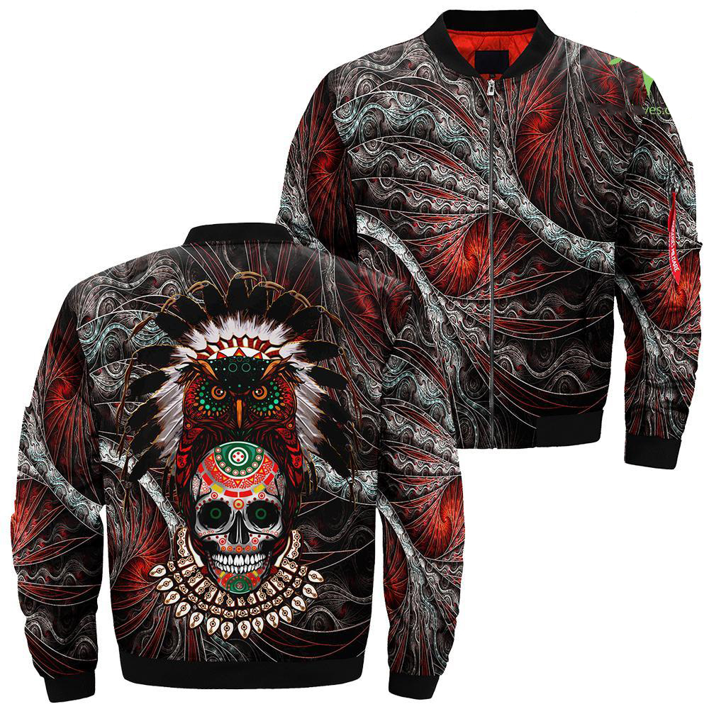 Men's Indian Native Owl Sugar Skull Jacket - JKNATIVE-0046