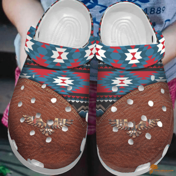 3D Green Brown Crocs With Native American Small Eagle Pattern