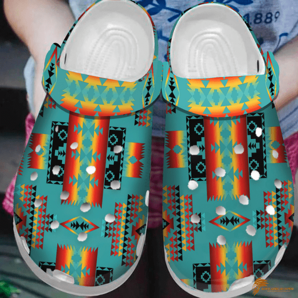 3D Jade Green Crocs Shoes With Native American Block Pattern