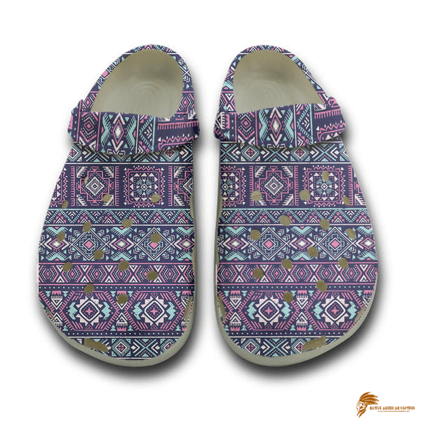 3D Printed Crocs Shoes With Native American Purple Motifs