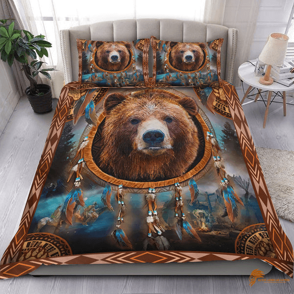 Bedding Set with Brown Bear Dreamcatcher Native American Design