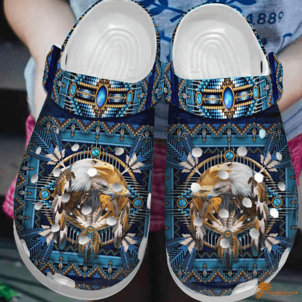 Blue Crocs Shoes With Native American Eagle Motif