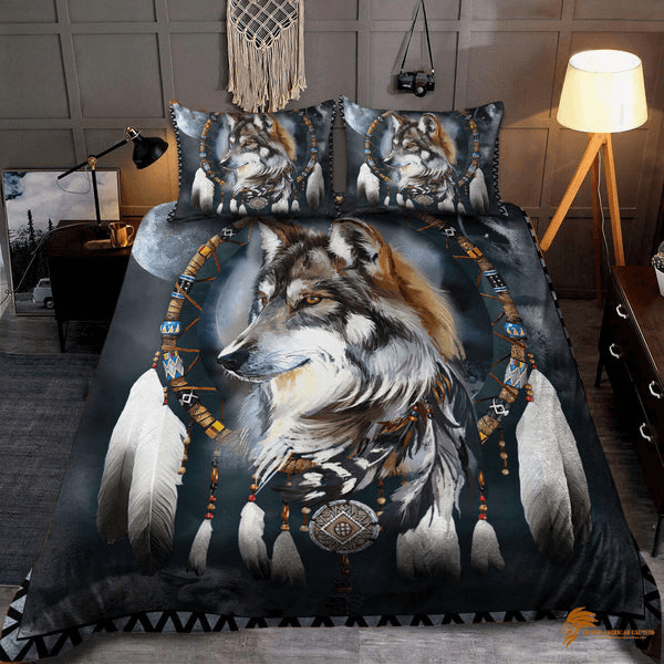 Blue-gray Wolf Native American Bedding Set