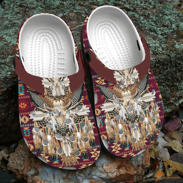 Brown Owl Pattern Crocs Shoes In Native American Style