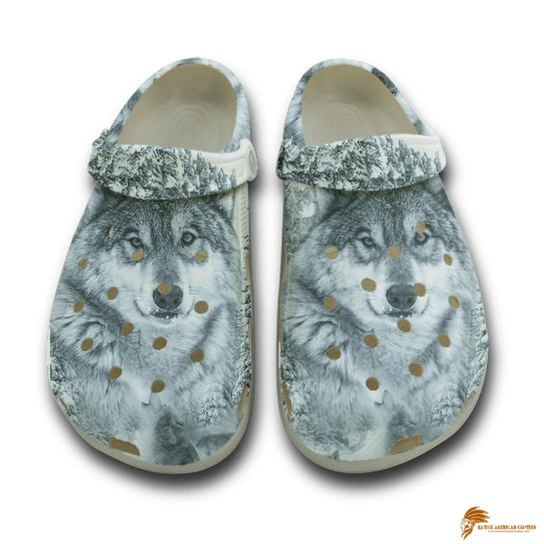 Crocs Shoes With 3D Print Of Native American Gray Wolf