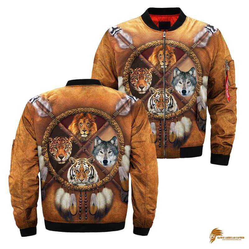 Men's Lion Tiger Wolf Native Dreamcatcher Jacket - JKNATIVE-0033