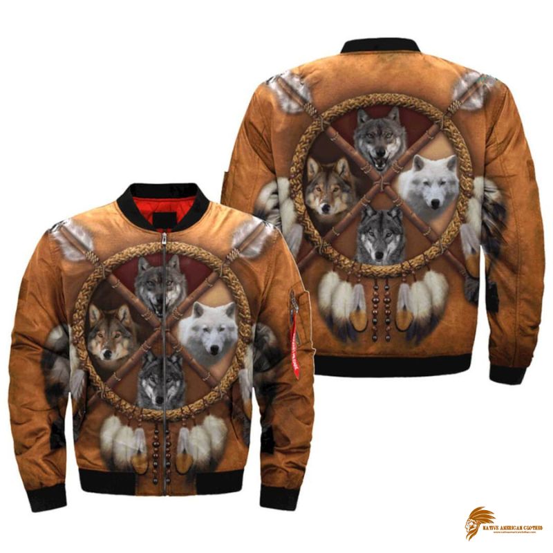 Men's Native American 4 Wolves Dream Catcher Coat