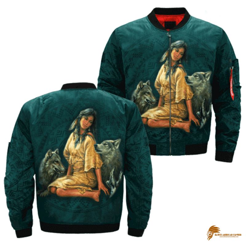 Native American Girl and Her Wolves Jacket - JACNAT057