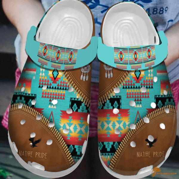 Native American Crocs Shoes With Multicolored Block Print