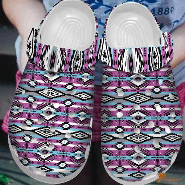 Native American Crocs With Purple Diamond Print