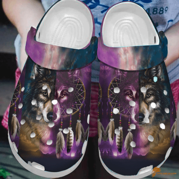 Purple Wolf Native American Crocs Shoes