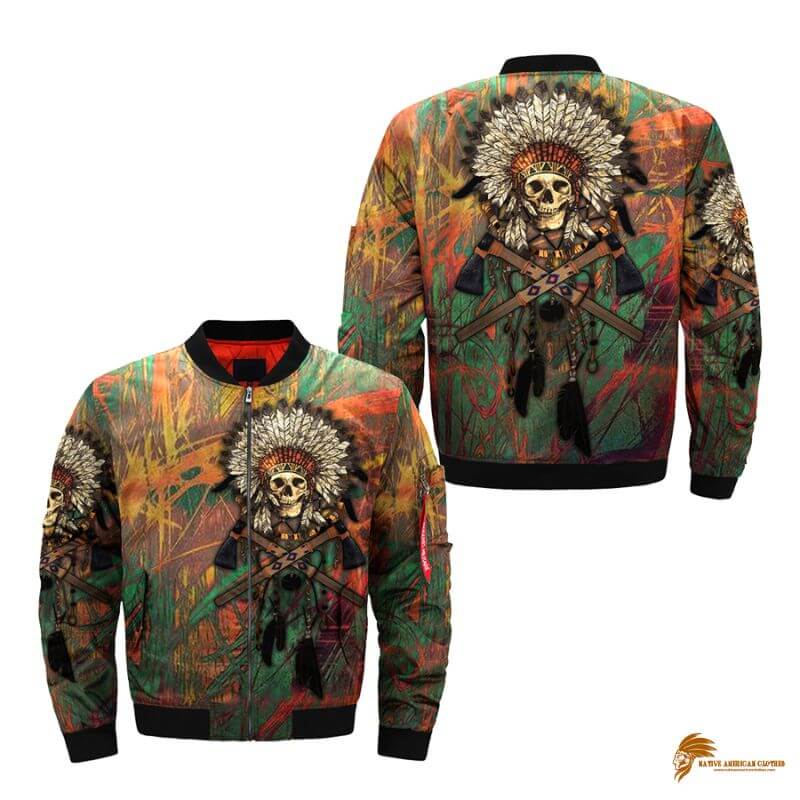 Skull Native American Art Print Bomber Coat