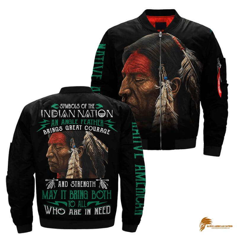 Symbols Of The Indian Nation: Eagle Feather Design Courage And Strength Bomber Jacket Native