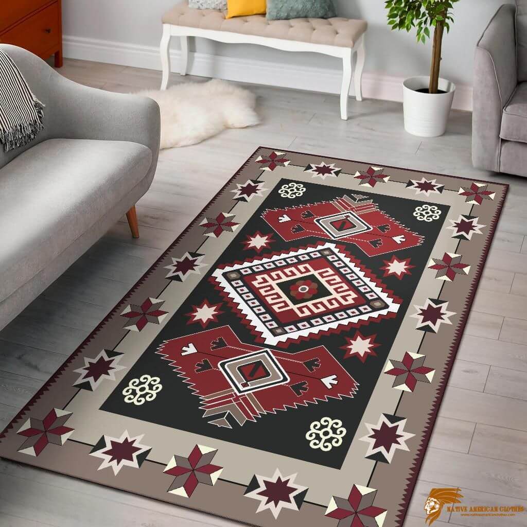 Tribal Red Brown Pattern Native American Art Rug with Exquisite Design