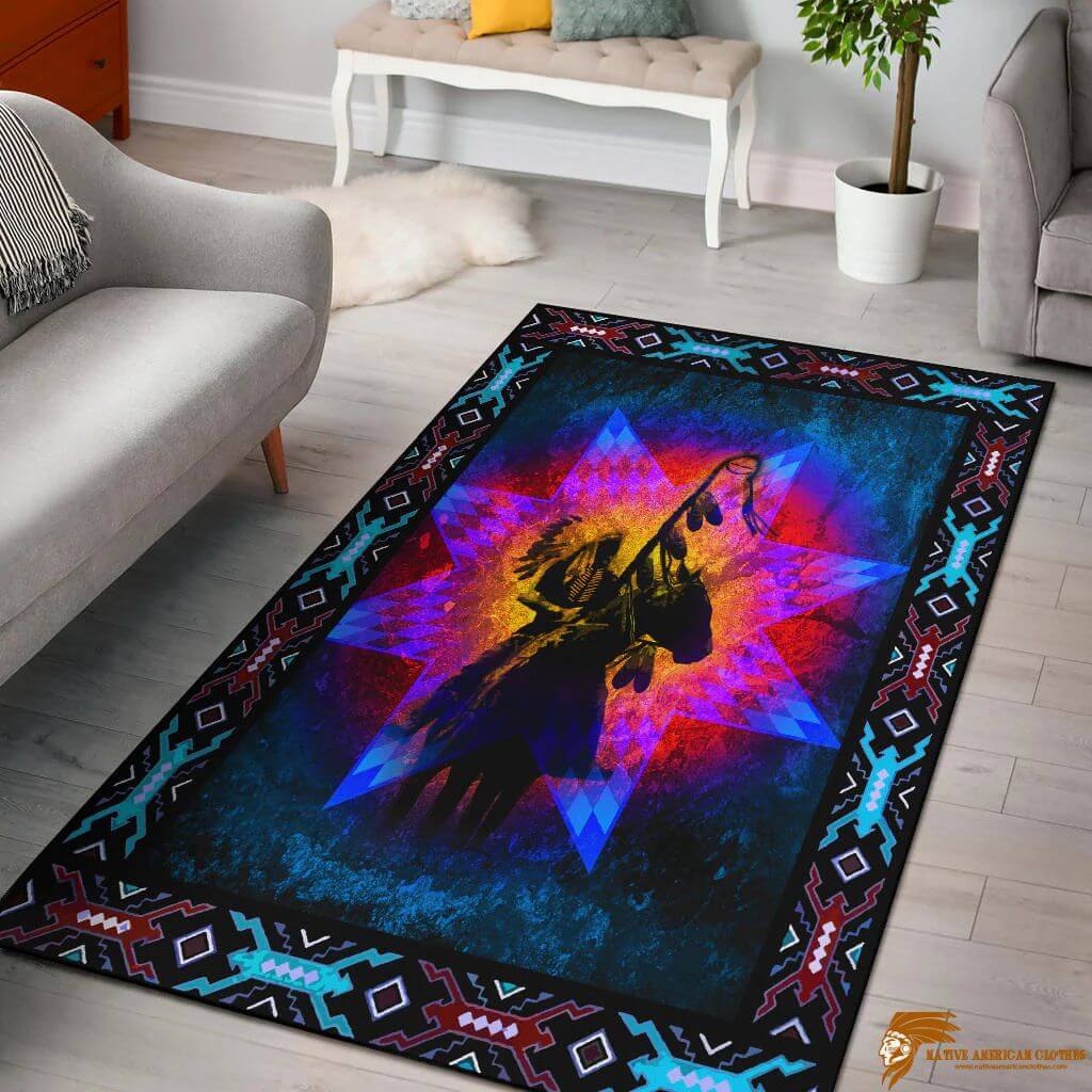 Vintage Wolf Escape Native American Pattern Rug