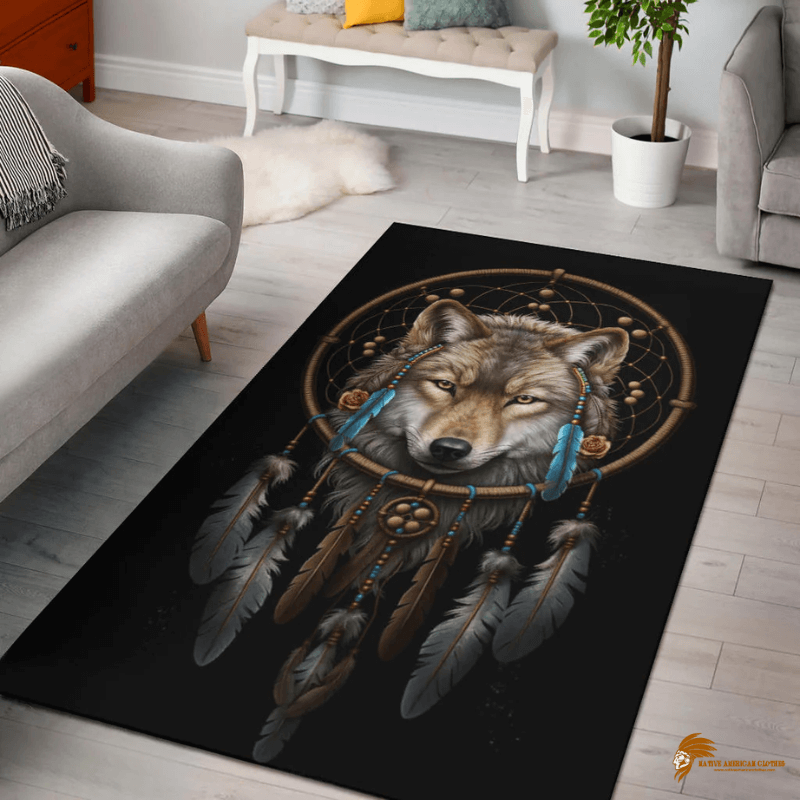 Antique-Style Wolf Pattern Native Area Rug