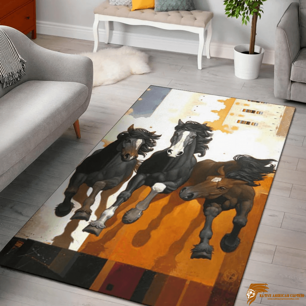 Artistic Design Horses Warrior Native American Pride Area Rug