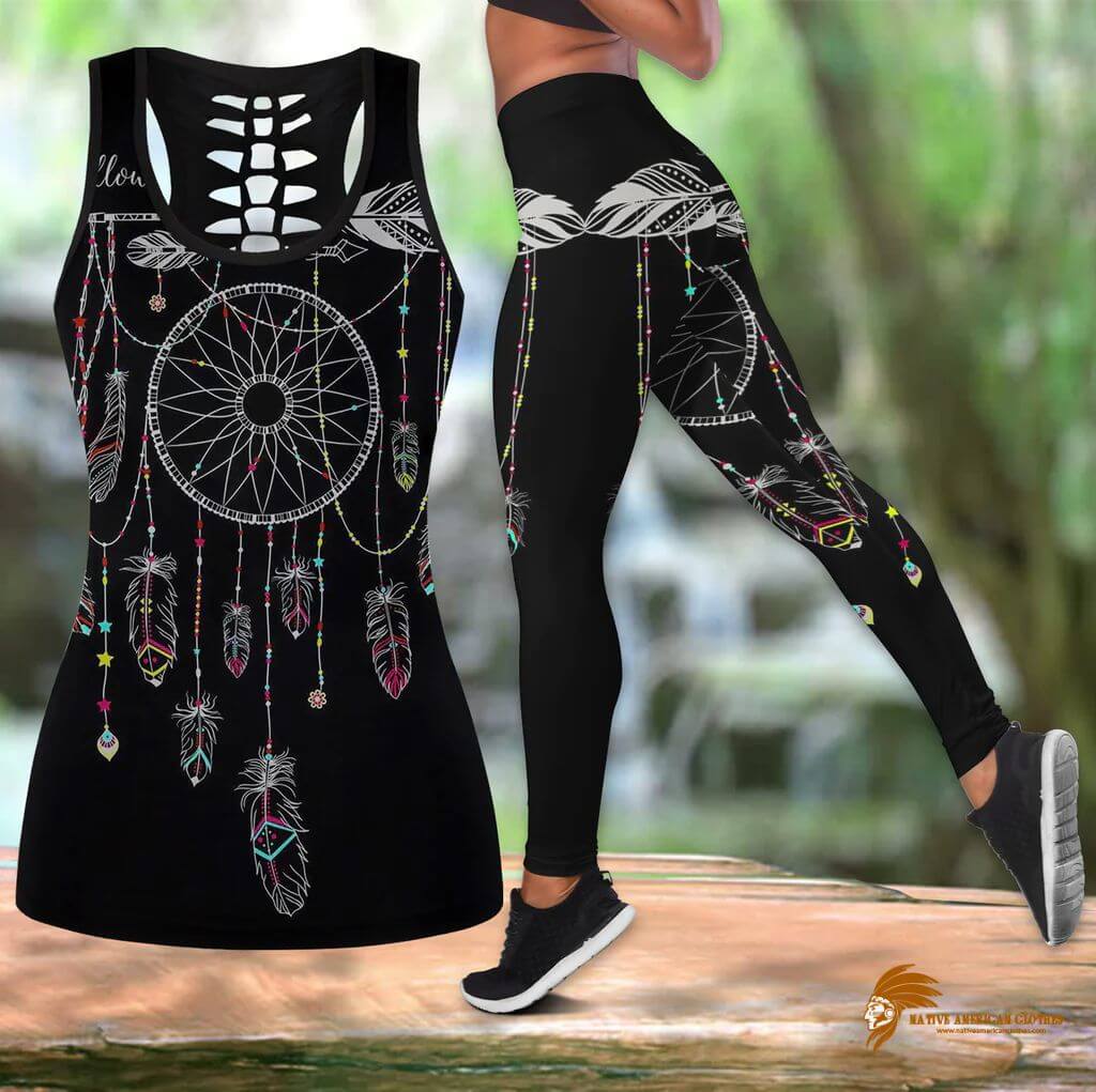 Black Native American Hollow Tanktop Legging Set