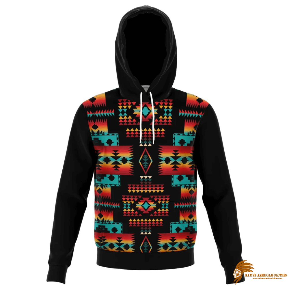 Black Plaid Native Tribes Pattern Native American All Over Hoodie (1)