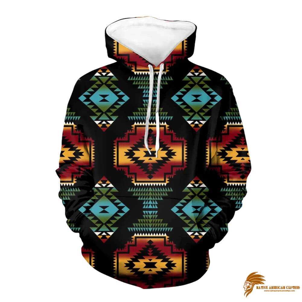 Black Red 3D Fleece Hoodies with Native American Patterns (1)