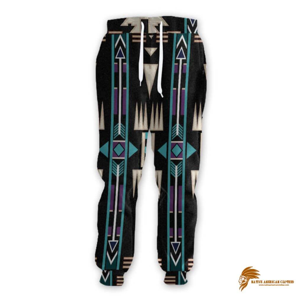 Black Teal Pattern Native Sweatpants (3)