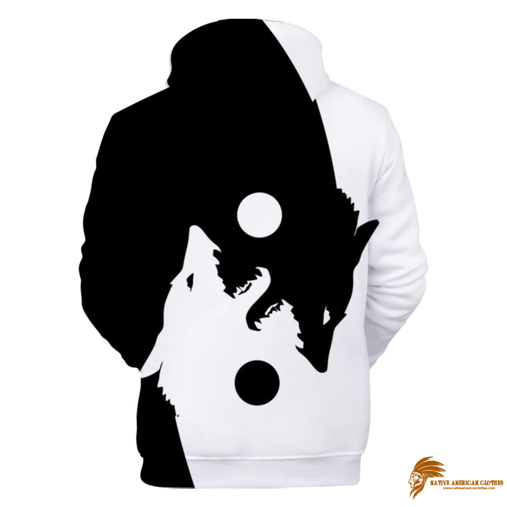 Black & White Yin Yang Wolf Native American All Over Hoodie (2)