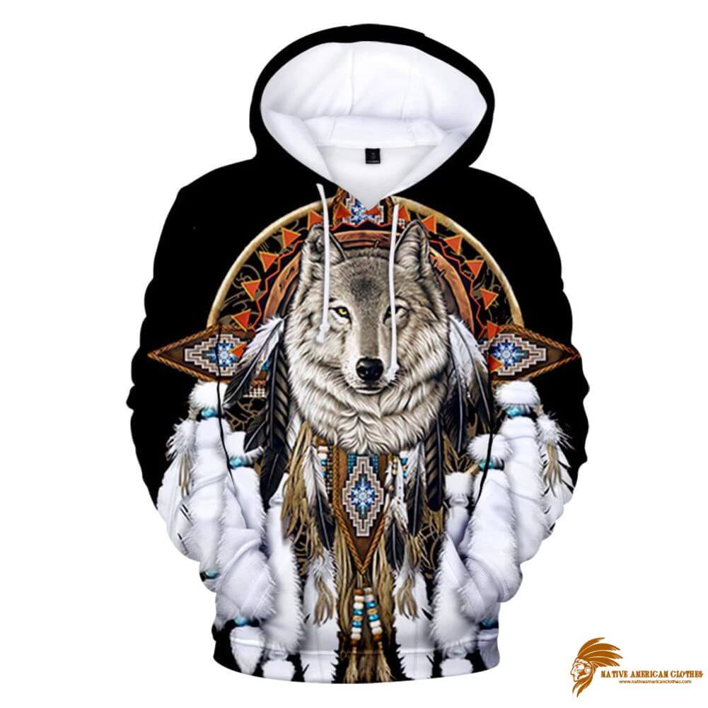 Black Wolf Feather Dreamcatcher Native American All Over Hoodie (1)