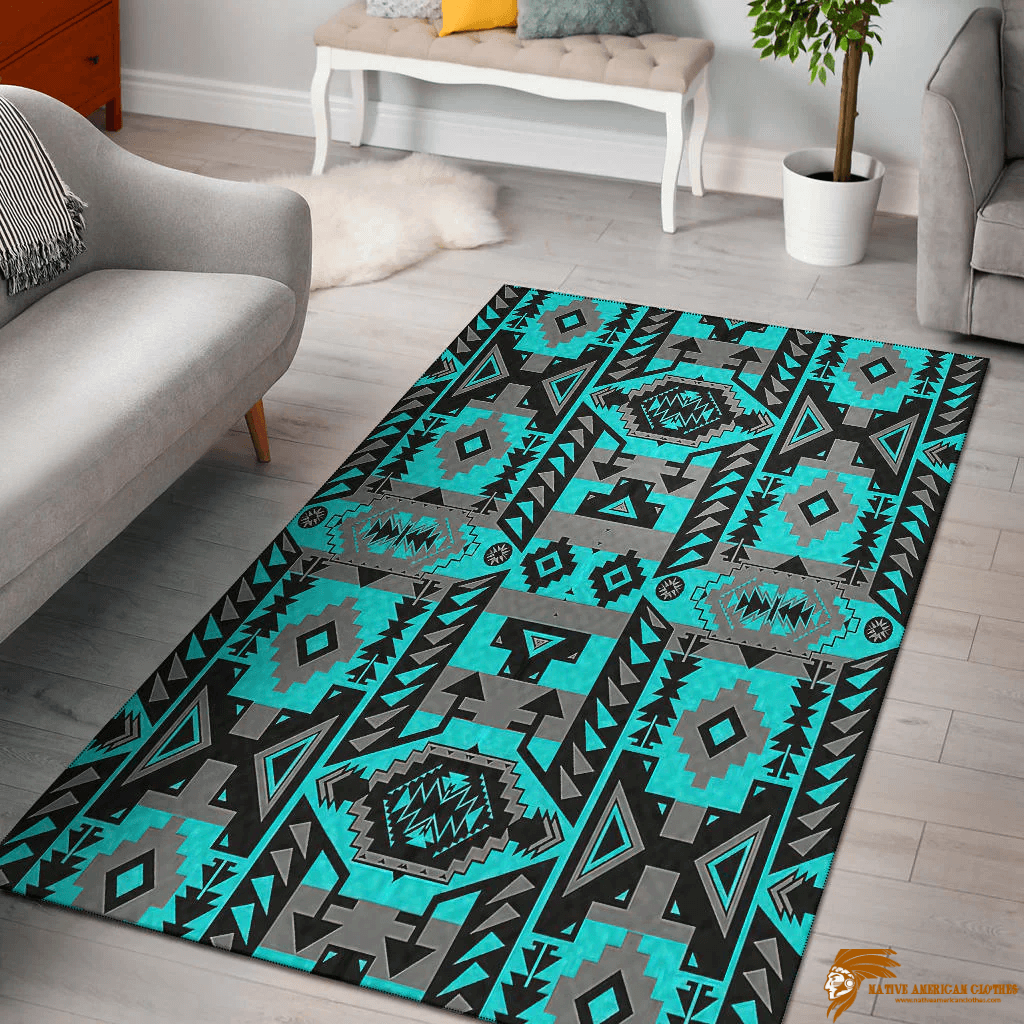 Blue Native Pattern Style Area Rug