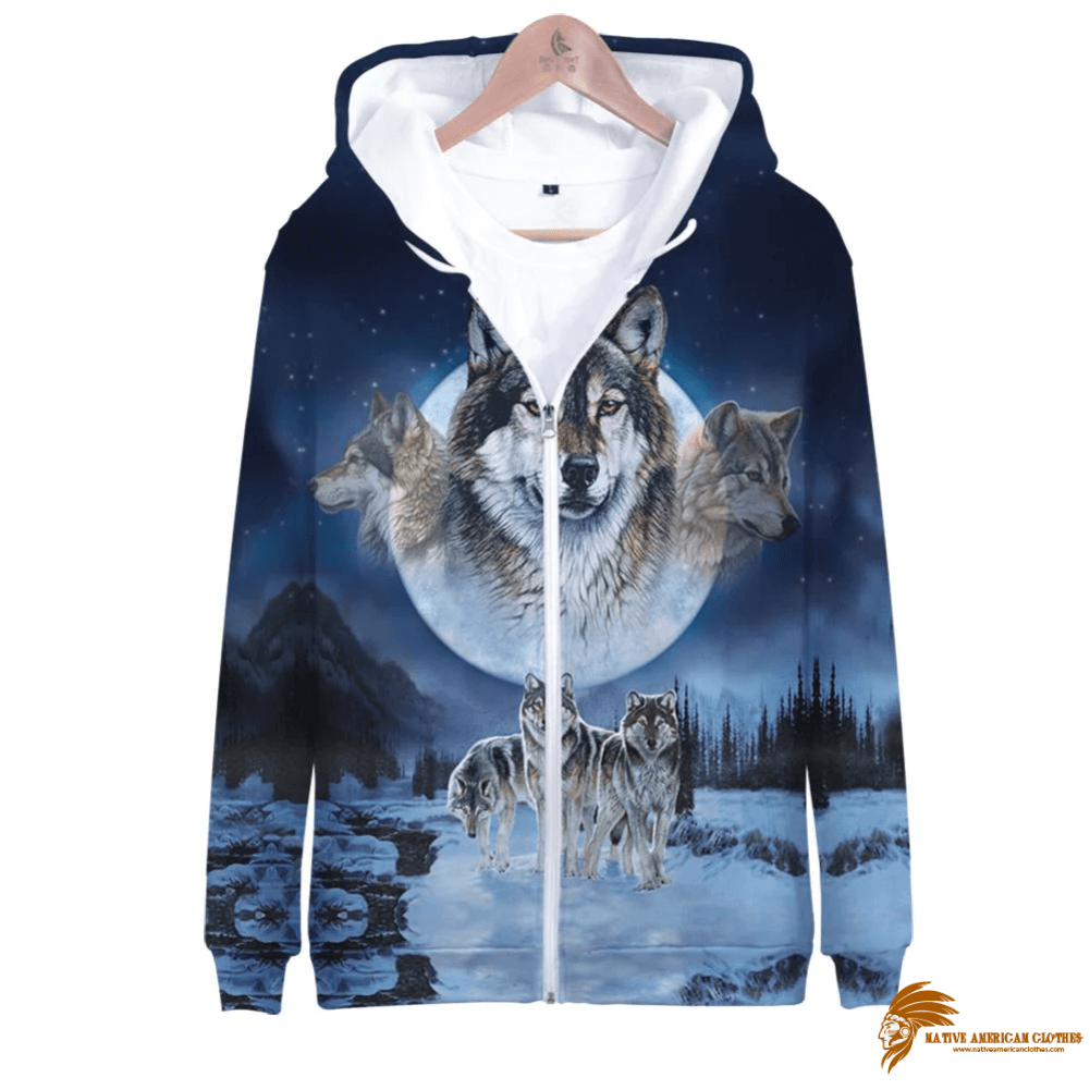 Blue Wolves Native American Zip Up Hoodie (1)