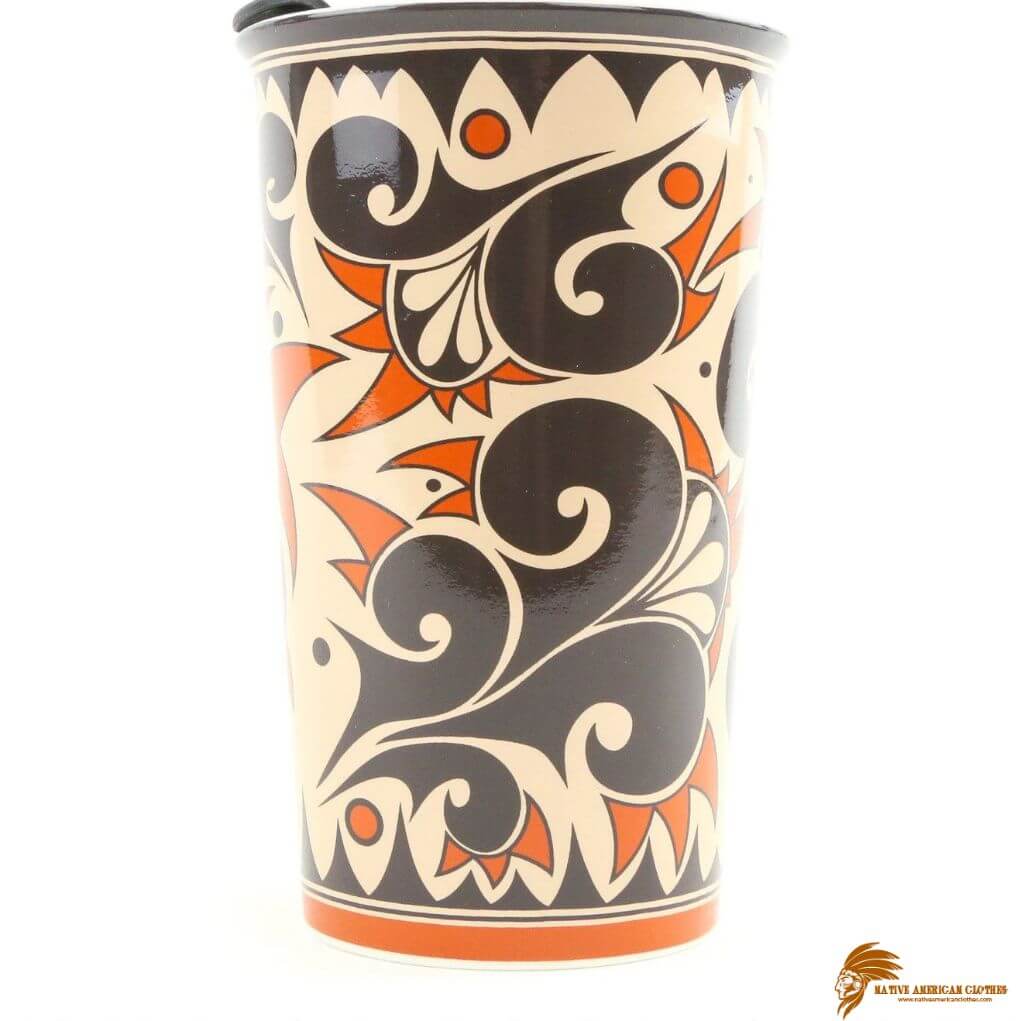 Brown Lisa Holt and Harlan Reano Pueblo Pottery Ceramic Travel Mug (1)