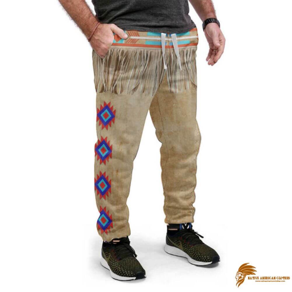 Brown Striped Pattern Native Sweatpants (1)