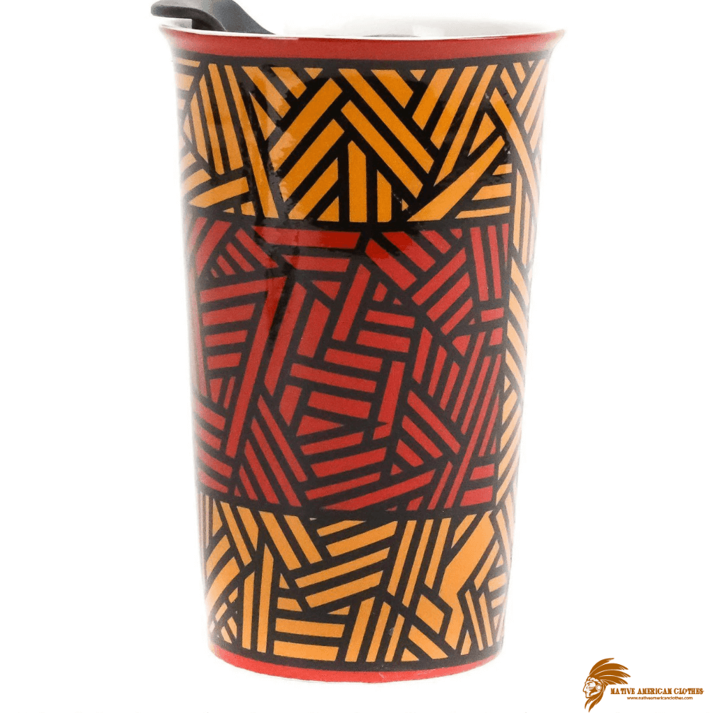 Checkered Hubert Candelario Pueblo Pottery Ceramic Travel Mug (1)