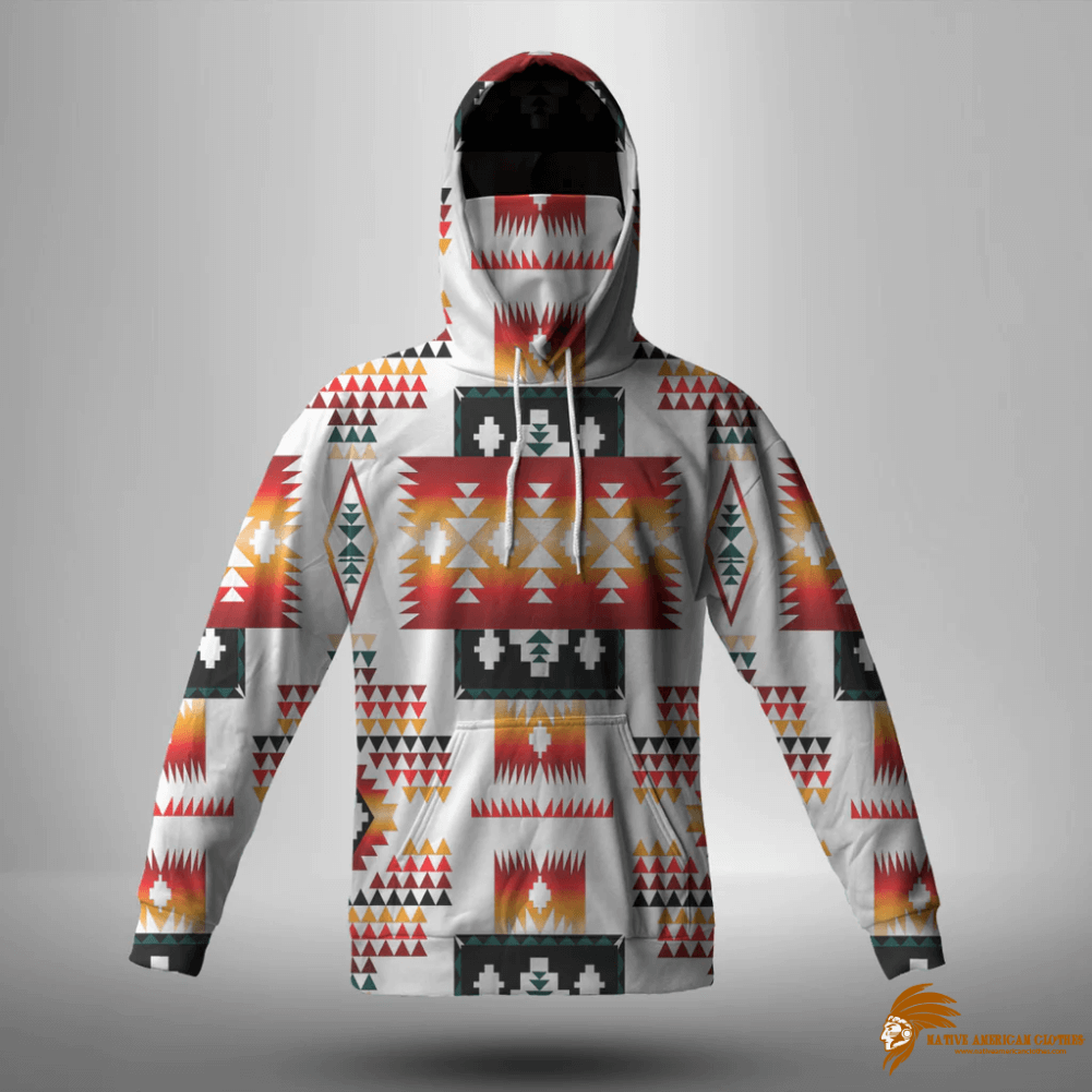 Checkered White Tribes Pattern Native American 3D Hoodie With Mask (1)