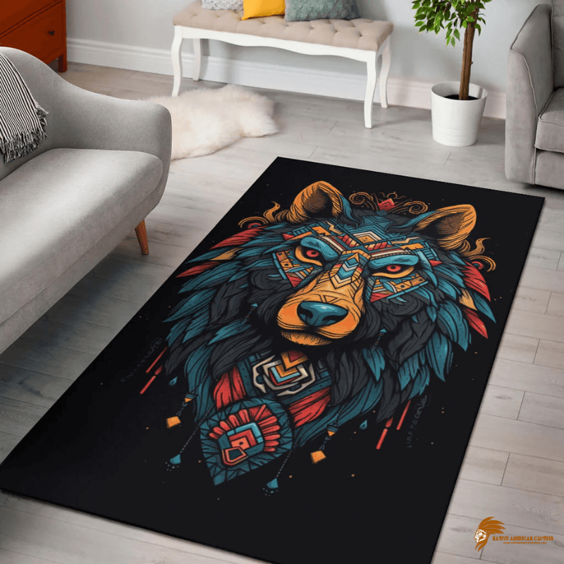 Colorful Wolf Art Pattern Native Inspired Area Rugs