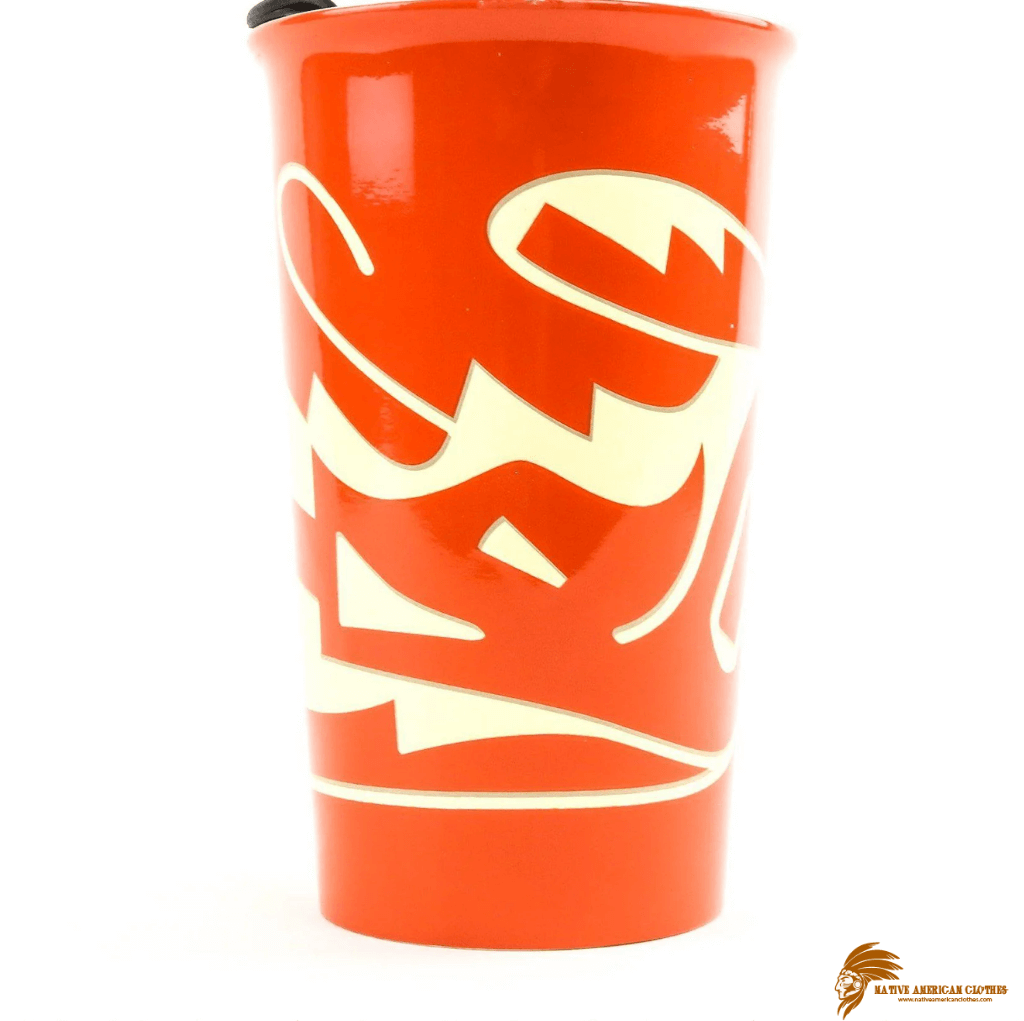 Denise Chavarria's Pueblo Pottery Ceramic Travel Mug in Vibrant Orange (1)