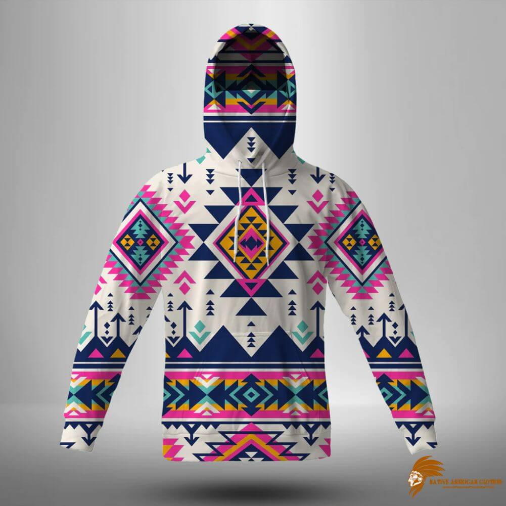 Fleece Pink Pattern Native American 3D Hoodie With Mask (1)