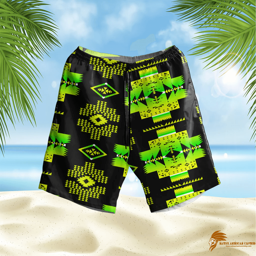 Green Pattern Native Hawaiian Shorts