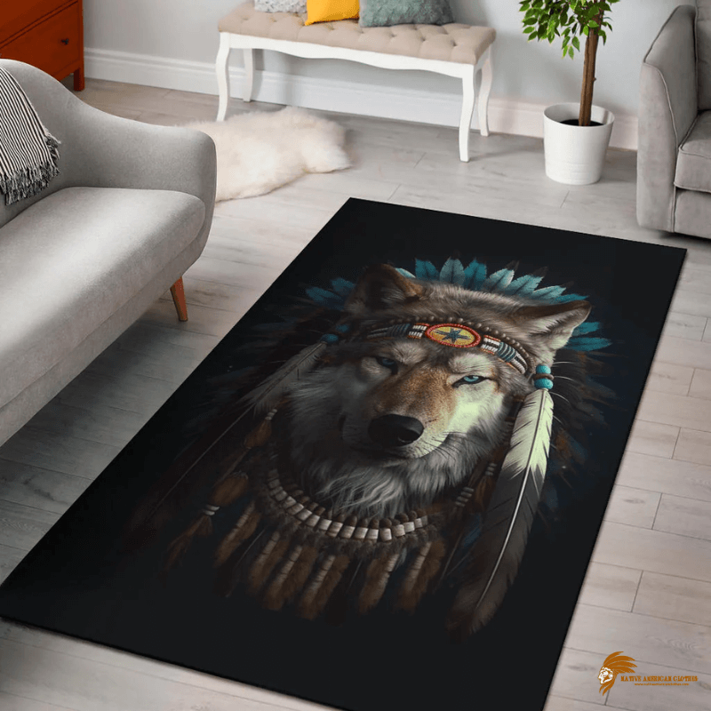 Inspired Wolf and Symbols Pattern Native Area Rug