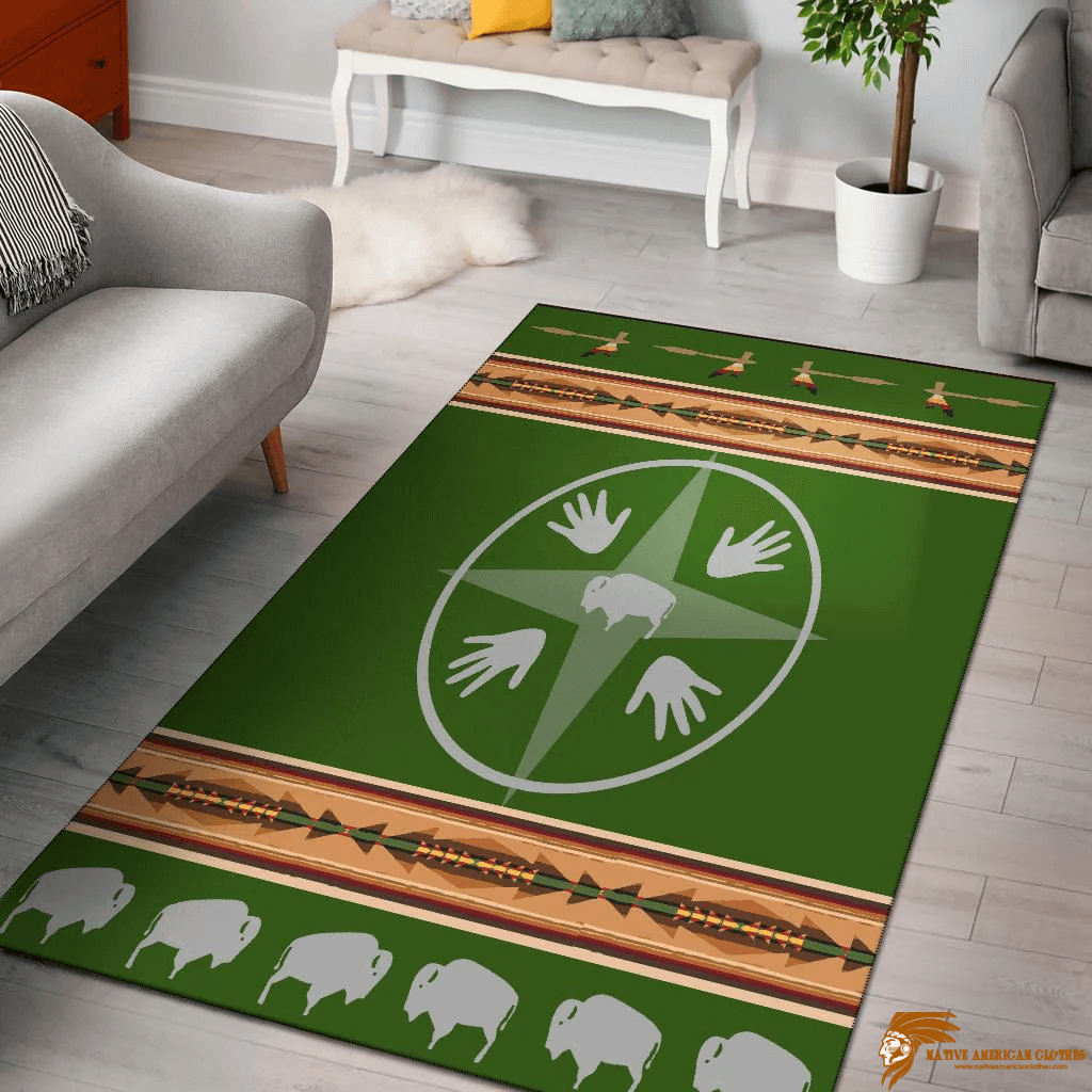 Native American Design Area Rug with Medicine Wheels and Bison