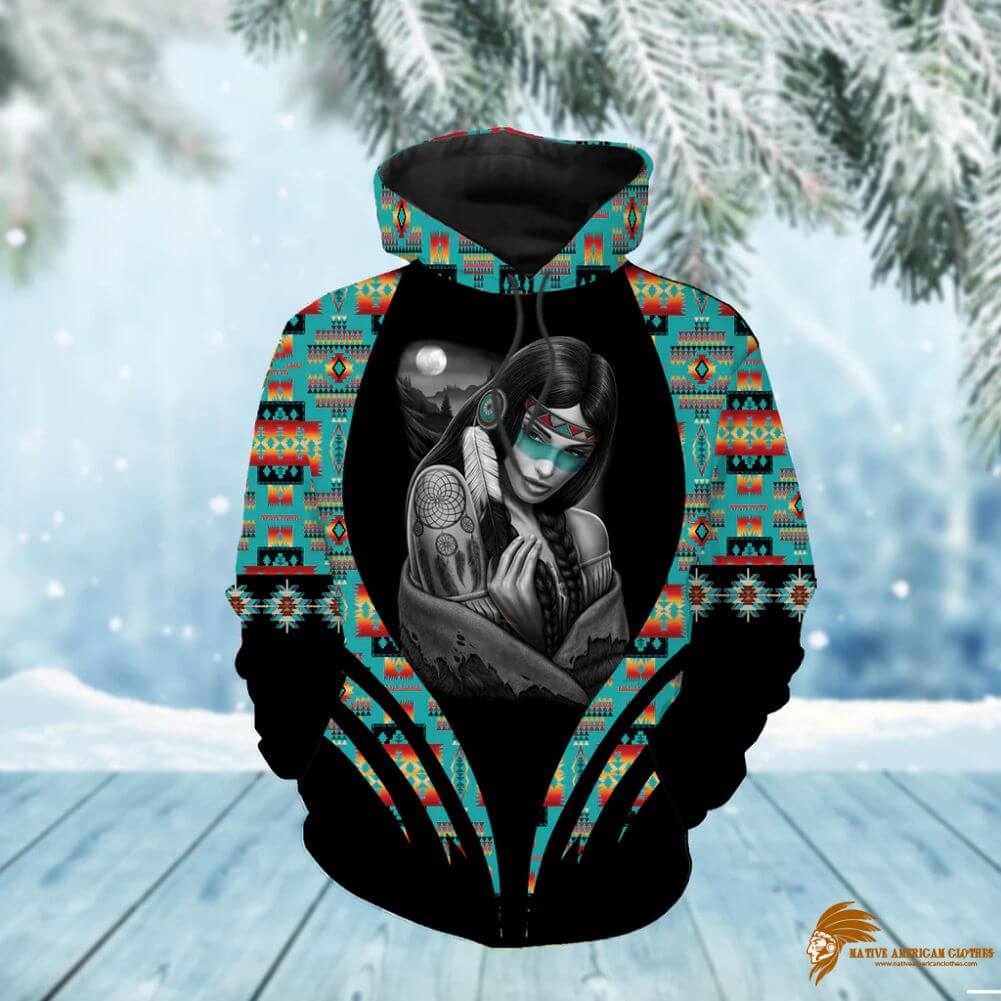 Native Girl Tribes Pattern Native American Print Hoodie