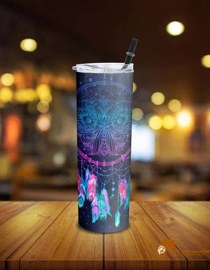 Patterned Blue Galaxy Dreamcatcher Native American Skinny Tumbler