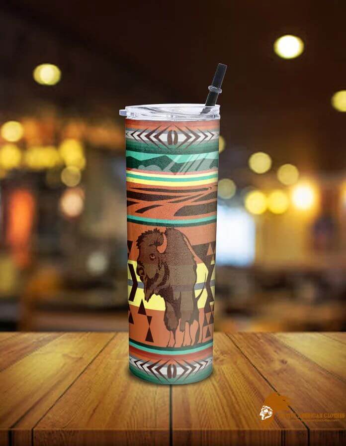 Patterned Brown Bison Native American Skinny Tumbler