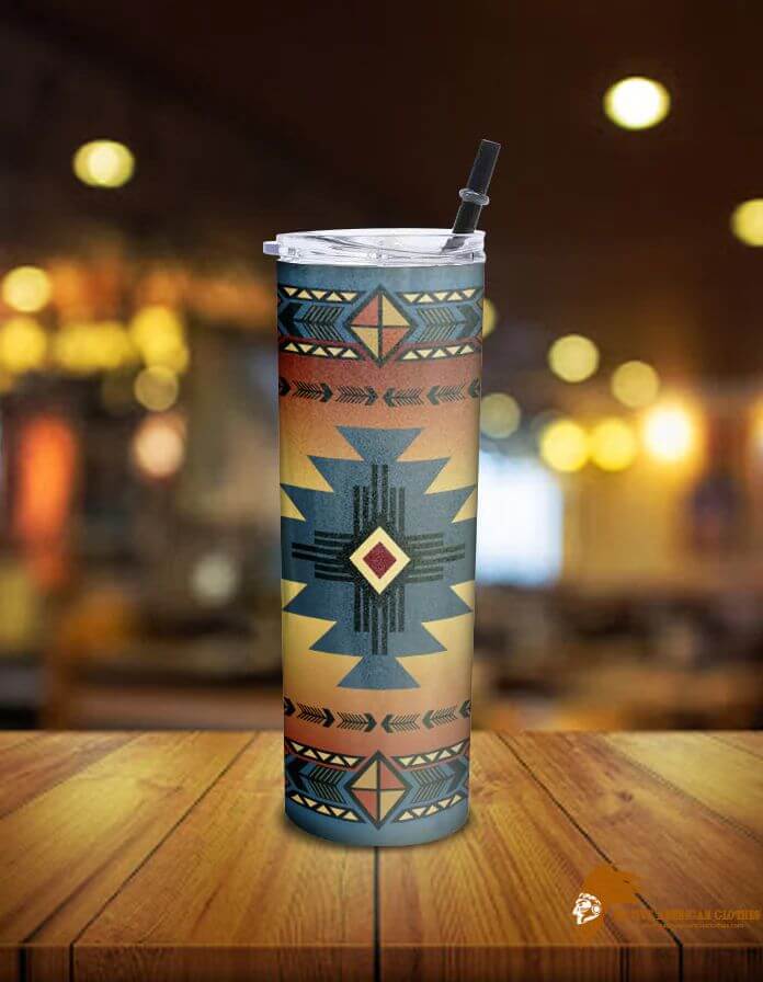 Patterned Brown Southwest Blue Symbol Native American Skinny Tumbler