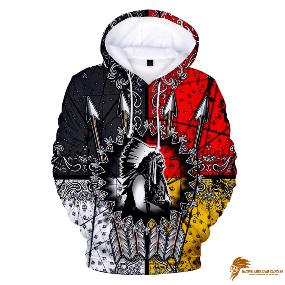 Patterned Native American Chief 3D Pullover All Over Hoodie (1)