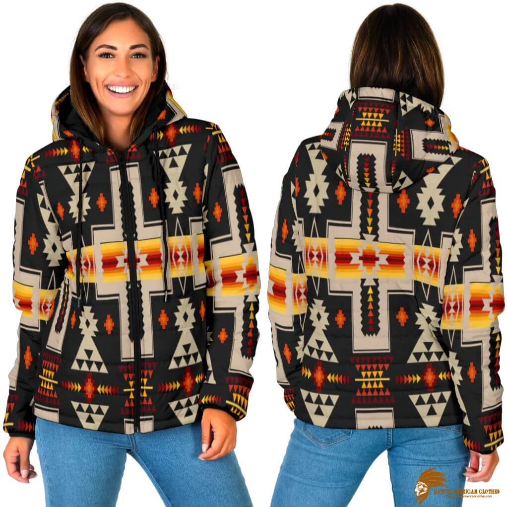 Patterned Tribe Design Women's Padded Hooded Jacket (1)