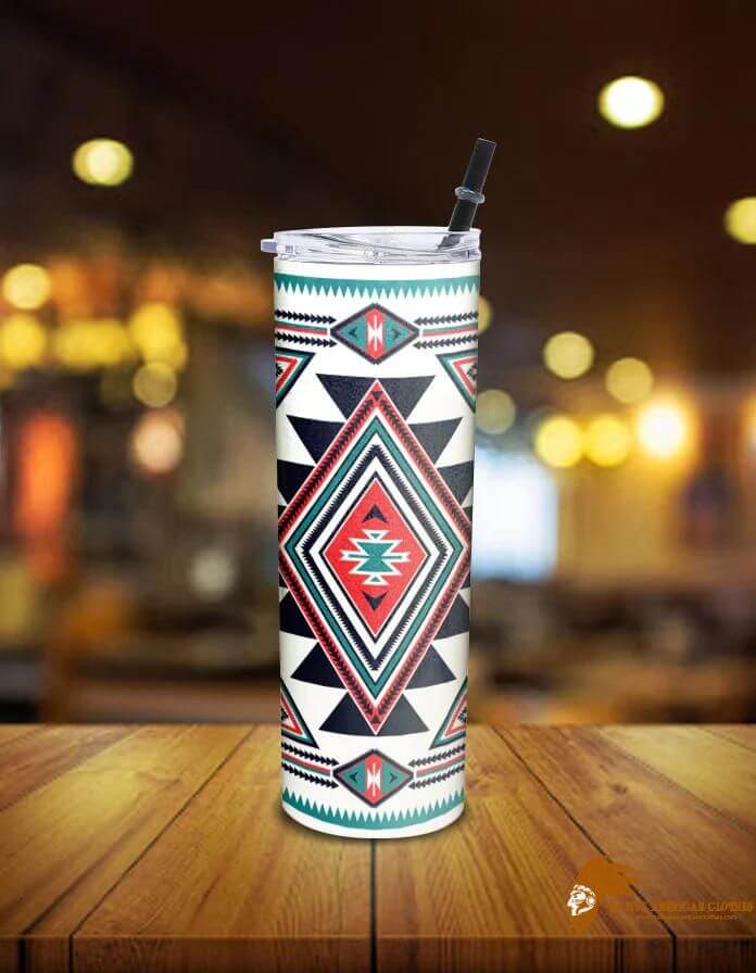 Patterned White Geometric Native American Skinny Tumbler