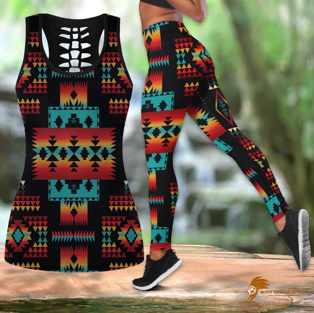 Plaid Black Native Tribes Pattern Tank Top and Legging Set