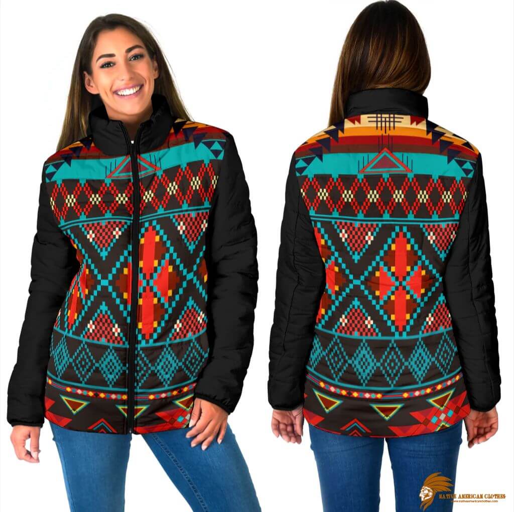 Plaid Dark Brown Red Pattern Women's Padded Jacket New Arrival (1)