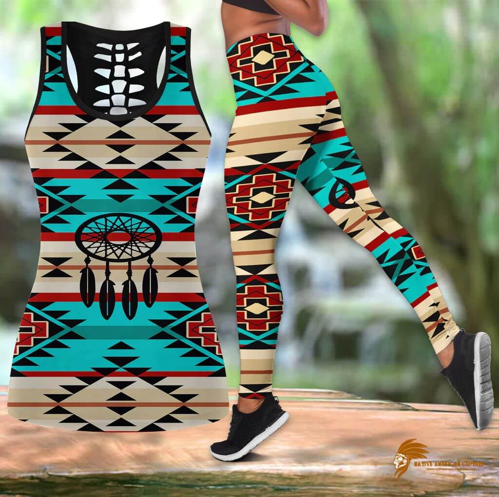 Plaid Native American Hollow Tank Top and Legging Set