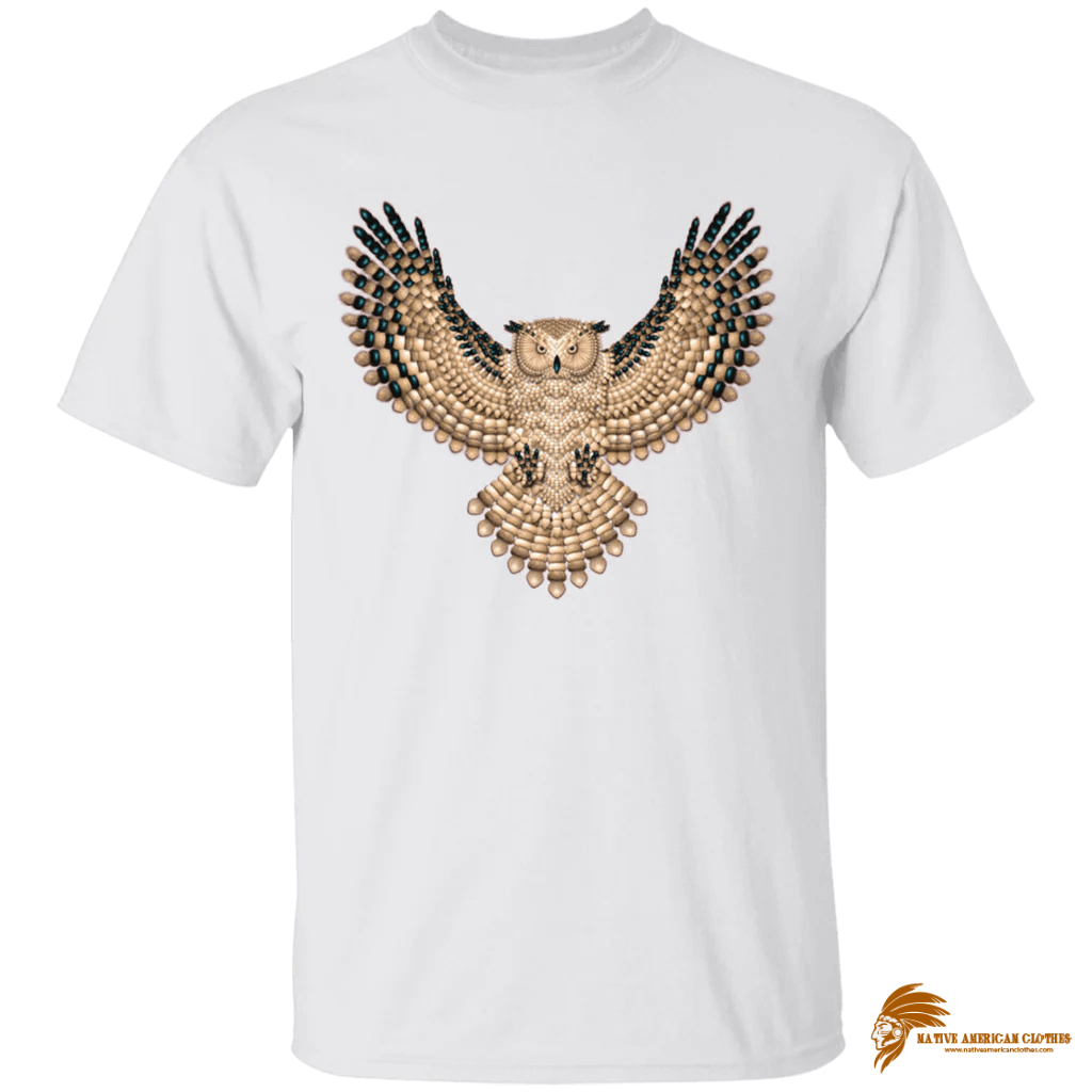 Printed Beadwork Great Horned Owl Style T Shirt (1)